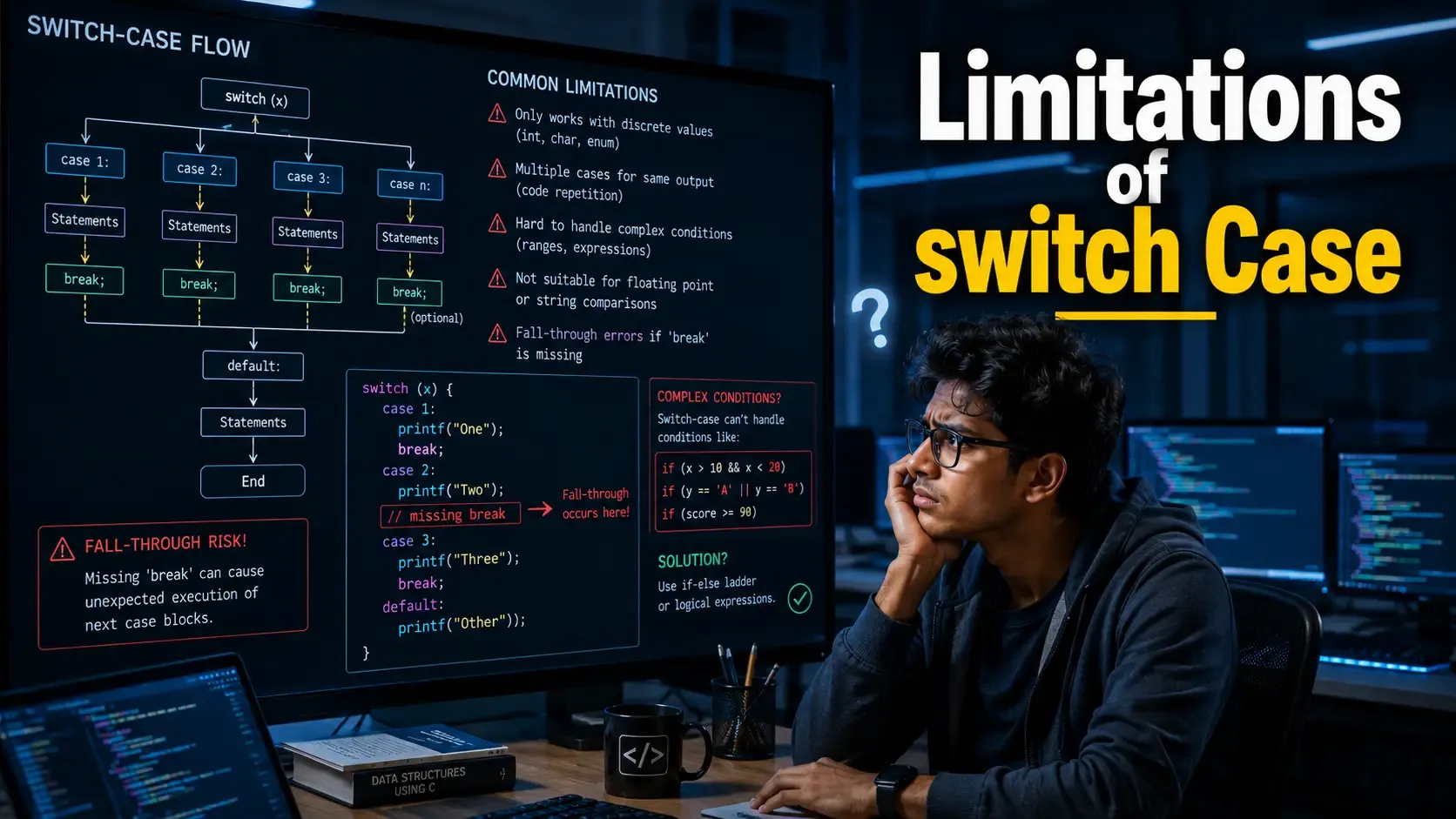 Write limitations of switch case.