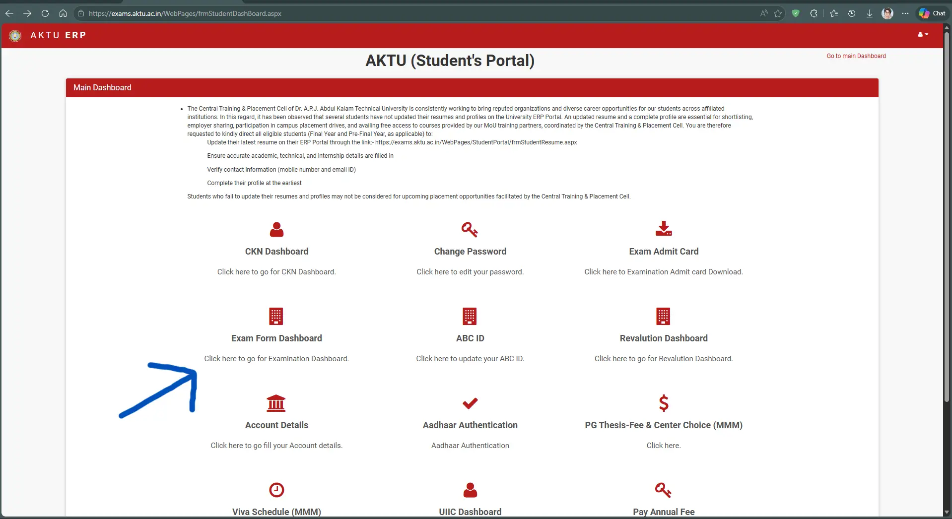 Exam form dashboard