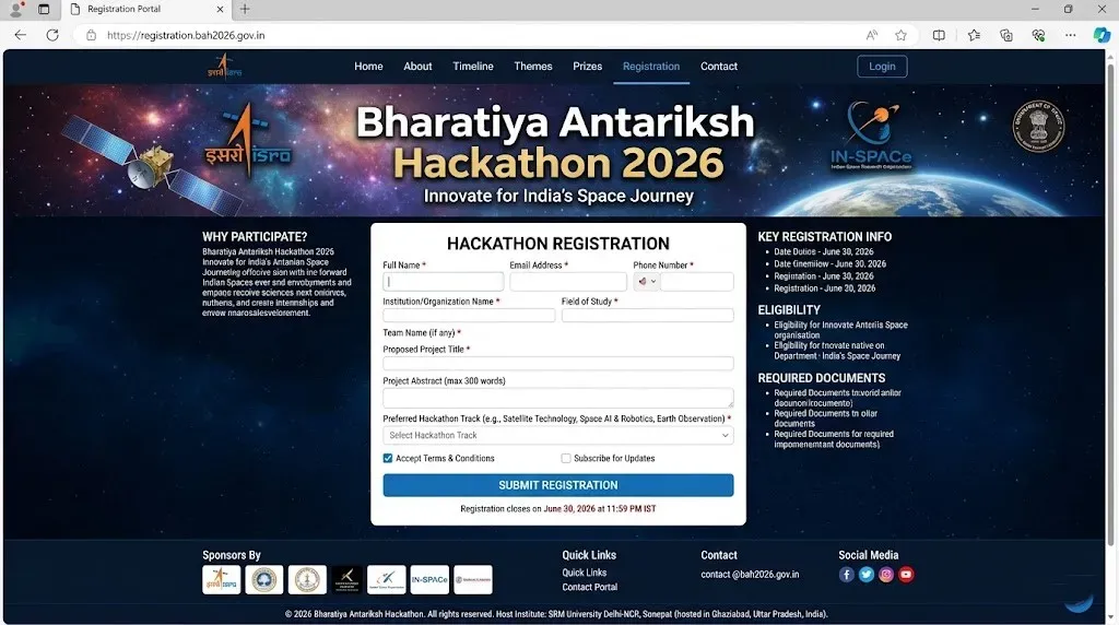 ISRO Launches Bharatiya Antariksh Hackathon 2026; Check Eligibility, Key Dates And How To Apply